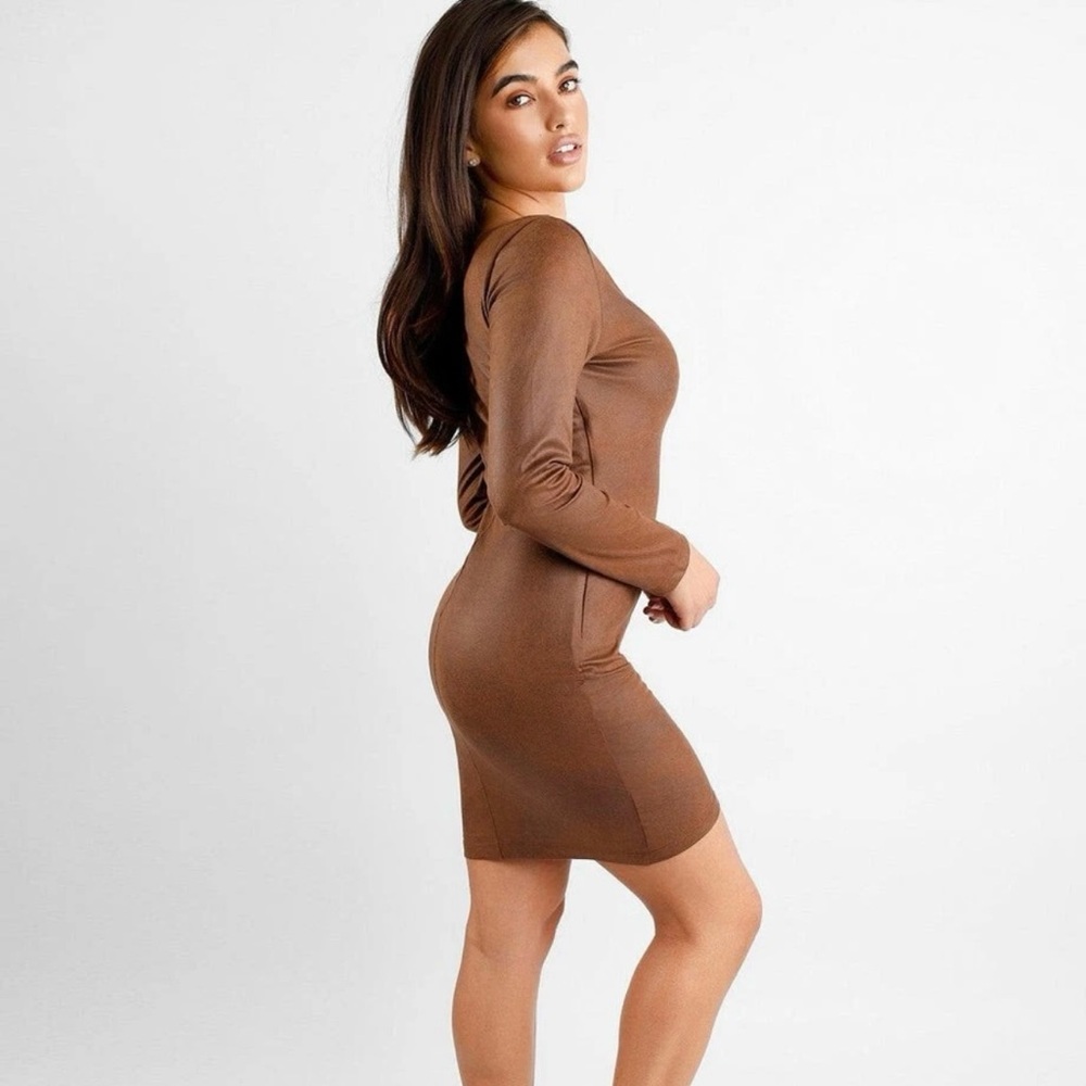 POPILUSH Brown Faux Suede Dress NWT